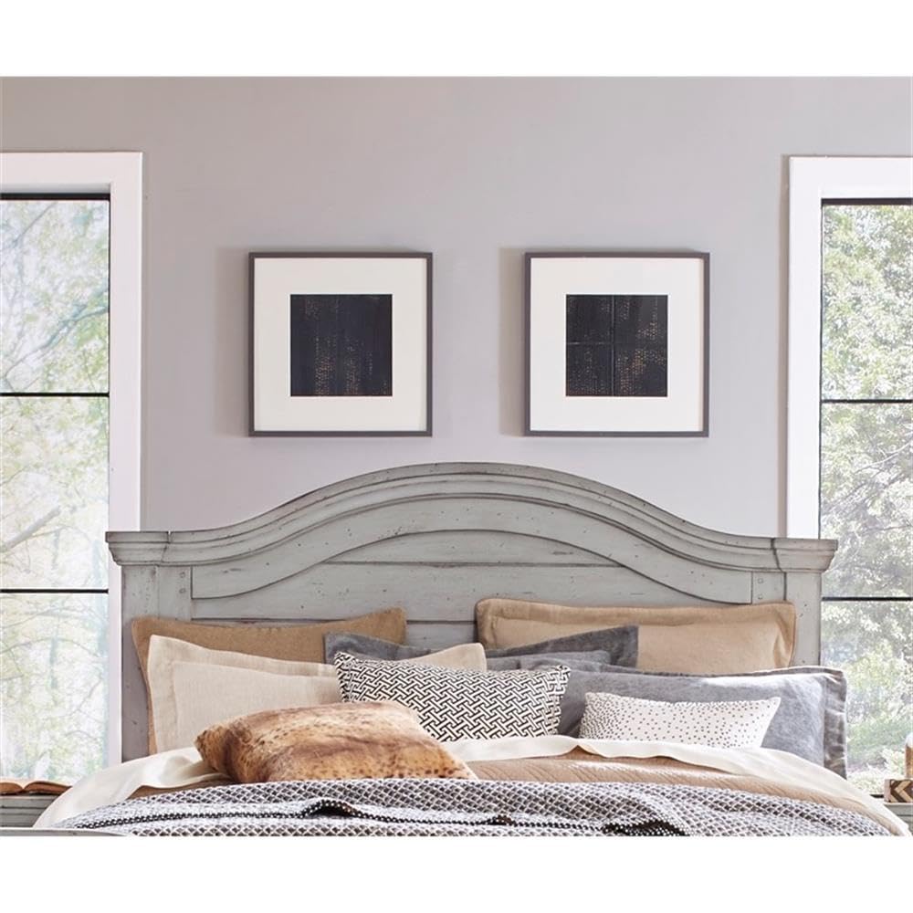American Woodcrafters Stonebrook King Antique Gray Wood Panel Headboard